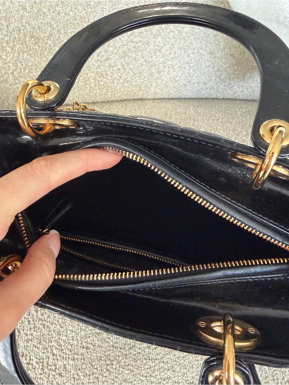Dior Lady Dior Medium Black Patent Cannage Gold Hardware with Strap - Picture 9 of 13